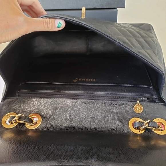 Chanel classic single flap black caviar gold hw bag jumbo - Picture 9 of 14
